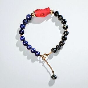 Lapis Lazuli, Red Coral, Green Moss Agate Bracelet
